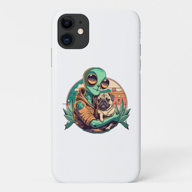 Capa Para iPhone 11 Alienígena e Pug (Verso)