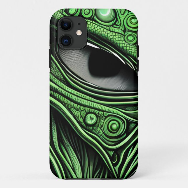 Capa Para iPhone 11 Alienígena Verde com Linhas Degenerativas ao Fundo (Verso)
