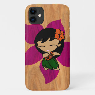 Capa Para iPhone 11 Aloha Honis Havaiana Hula Faux Wood Violet
