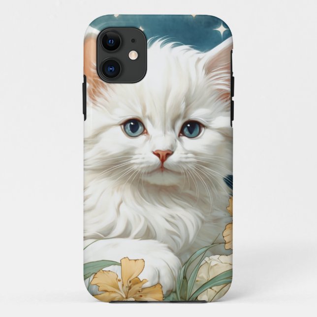 Capa Para iPhone 11 Alphonse Mucha Art Nouveau Kitten (Verso)