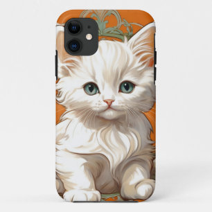 Capa Para iPhone 11 Alphonse Mucha Art Nouveau White Kitten