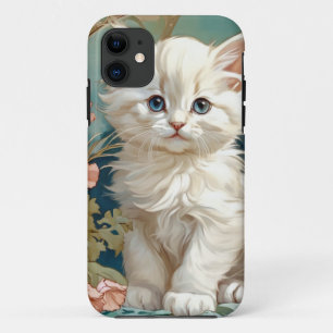 Capa Para iPhone 11 Alphonse Mucha Style White Cat