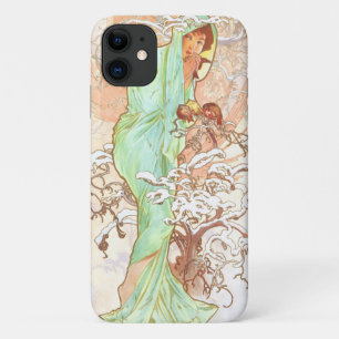 Capa Para iPhone 11 Alphonse Mucha Winter Vintage Art Nouveau Painting
