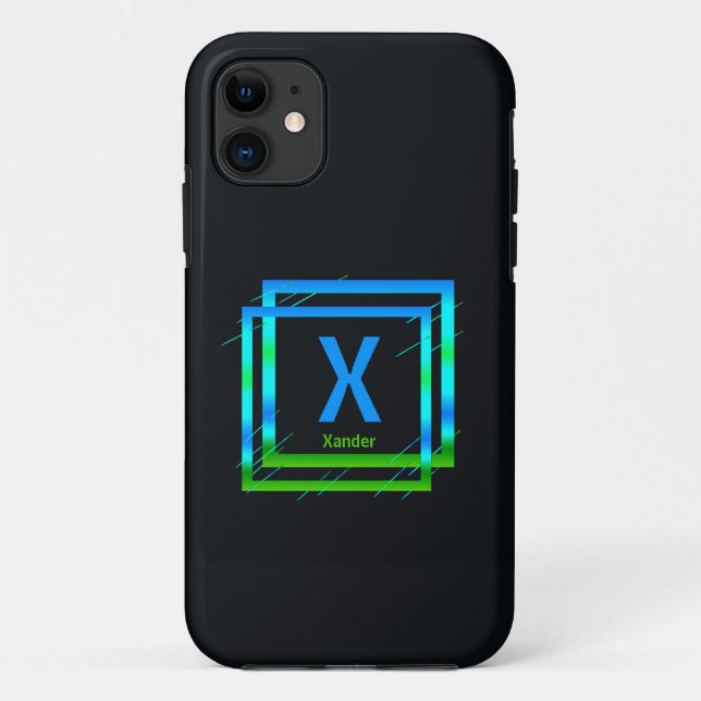 Capa Para iPhone 11 Alterar o Nome do Adicionar Inicial - Quadrados Ve (Verso)