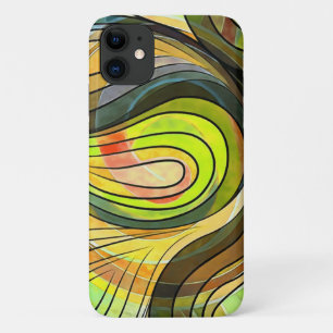 Capa Para iPhone 11 Amarelo e Marrom Outono Doodle Com Linhas Pretas