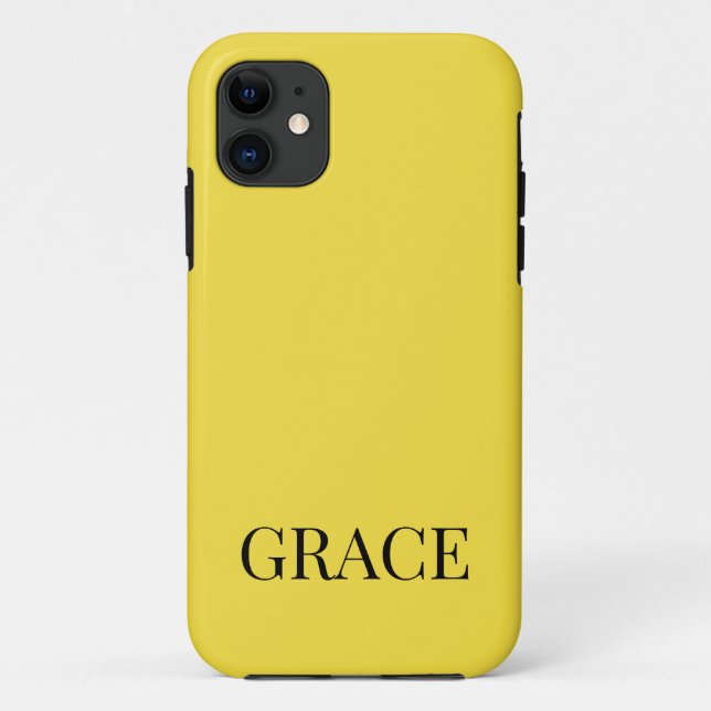 Capa Para iPhone 11 Amarelo Mostarda Moderno Nome Personalizado (Verso)