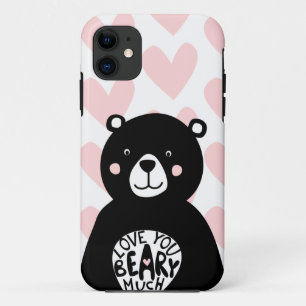 Capa Para iPhone 11 Amo você Beary Muito Urso Fofo Rosa Coração