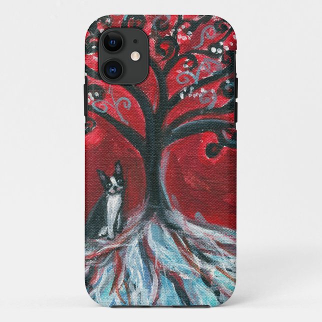 Capa Para iPhone 11 Amor da árvore de Boston Terrier (Verso)