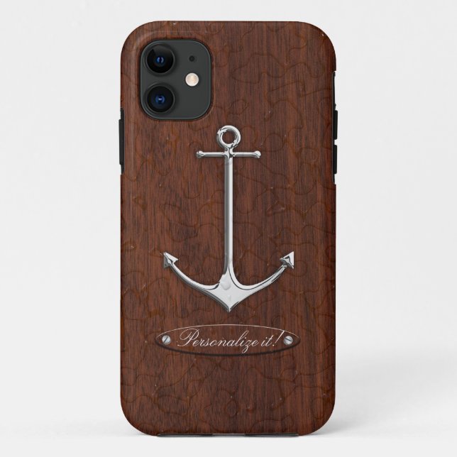 Capa Para iPhone 11 Anchor Náutico Molhado de Mahogany (Verso)