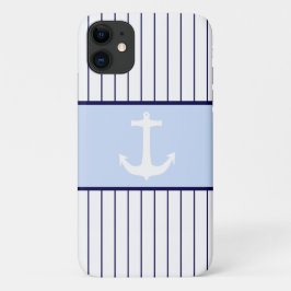 Capa Para iPhone 11 Âncora branca Capitão Blue Stripes Oceano