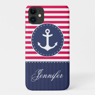 Capa Para iPhone 11 Ancoragem de padrão vermelho azul marinho persona