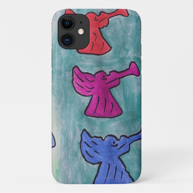 Capa Para iPhone 11 Anjos de Natal com trompetes (Verso)