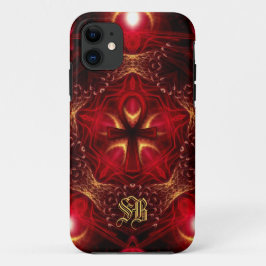 Capa Para iPhone 11 Ankh Energy Red+Dourado Monograma Personalizado