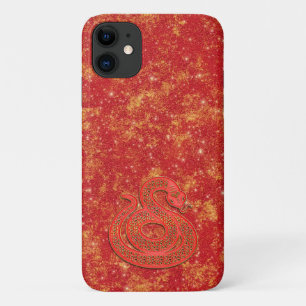 Capa Para iPhone 11 Ano Novo Lunar Chinês Zodíaco Cobra Ouro Vermelho