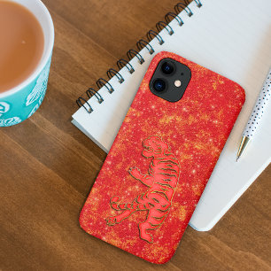 Capa Para iPhone 11 Ano Novo Lunar Vermelho Dourado Zodíaco Tigre Chin