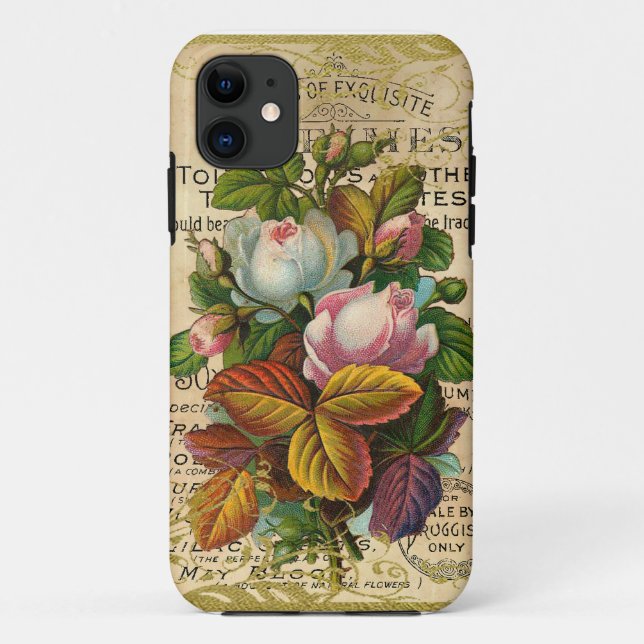 Capa Para iPhone 11 Antigos Rosas franceses (Verso)