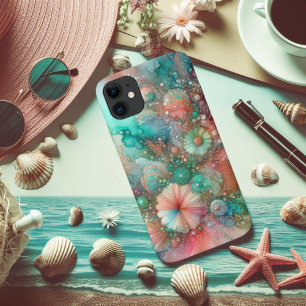 Capa Para iPhone 11 Aqua Coral e Menta Náutico Aquarela
