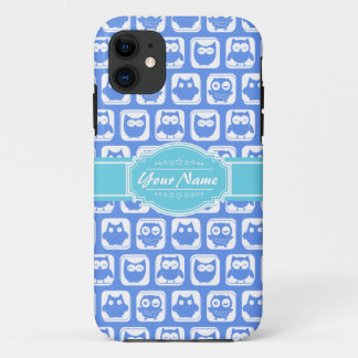 Capa Para iPhone 11 Aqua e Blue Owl - Nome Personalizado