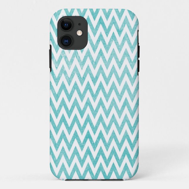 Capa Para iPhone 11 Aqua e White Chevron (Verso)