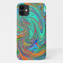 Capa Para iPhone 11 Aqua, Orange e Green Groovy Abstrato Retro Art