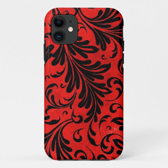 Capa Para iPhone 11 Aquarela Acanthus Deixa Escarlate Negro (Verso)