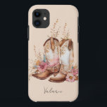 Capa Para iPhone 11 Aquarela Boots Floral Monograma<br><div class="desc">Todo o texto é ajustável. Aquarela Boho Floral Boots Monograma Simples e Elegante. Basta mudar o texto para atender às suas necessidades.</div>
