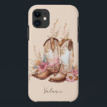 Capa Para iPhone 11 Aquarela Boots Floral Monograma<br><div class="desc">Todo o texto é ajustável. Aquarela Boho Floral Boots Monograma Simples e Elegante. Basta mudar o texto para atender às suas necessidades.</div>