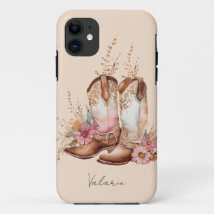 Capa Para iPhone 11 Aquarela Boots Floral Monograma