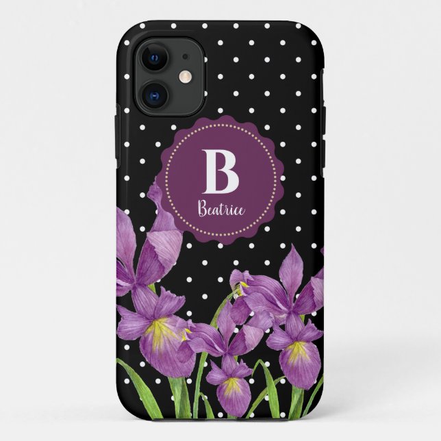 Capa Para iPhone 11 Aquarelas Purple Iris Bolinhas Pretas (Verso)