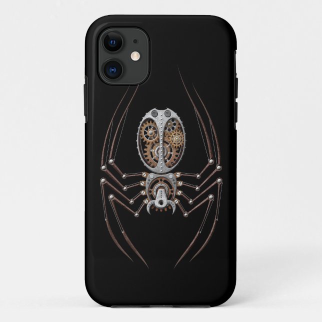 Capa Para iPhone 11 Aranha de Steampunk no preto (Verso)