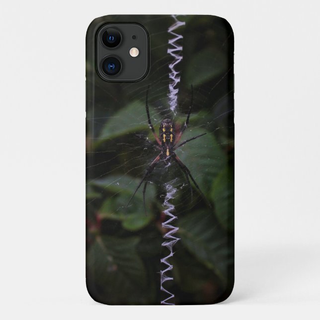 Capa Para iPhone 11 Aranha em uma Teia em Zigue-Zague (Verso)