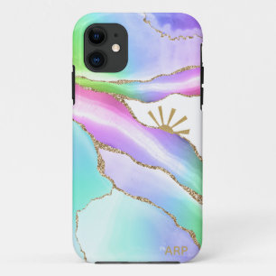 Capa Para iPhone 11 *~* Arco-Íris Agato Sol Raios Dourados Pastel