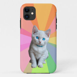 Capa Para iPhone 11 Arco-íris colorido de gato mais fino