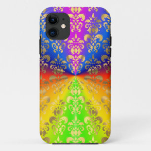 Capa Para iPhone 11 Arco-íris dourado damasco