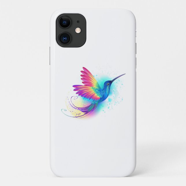Capa Para iPhone 11 Arco-Íris Exótico Hummingbird (Verso)
