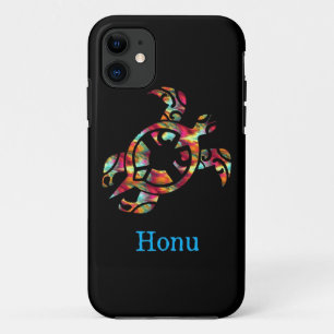 Capa Para iPhone 11 Arco-Íris Tribal Hawaiai Tartaruga no Caso Negro-