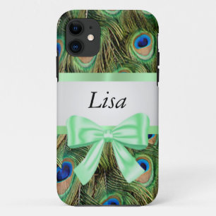 Capa Para iPhone 11 Arco Verde de Padrão de Pavão Personalizado