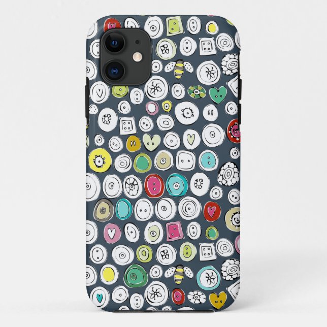 Capa Para iPhone 11 ardósia de botões e abelhas (Verso)