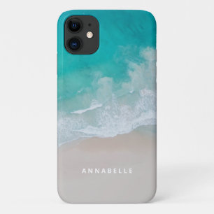 Capa Para iPhone 11 areia tropical praia oceano ensolarado ondas moder