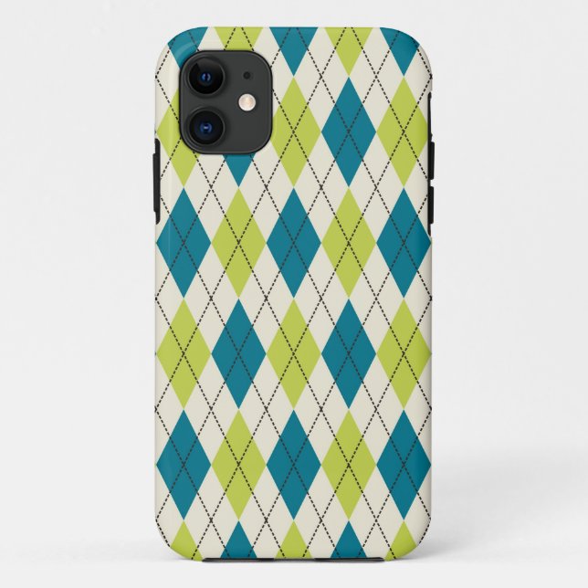 Capa Para iPhone 11 Argyle Azul E Verde (Verso)