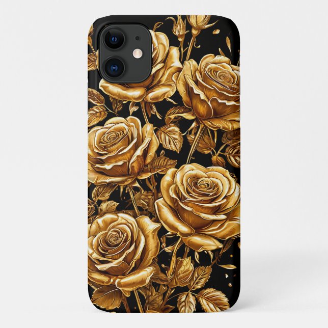 Capa Para iPhone 11 ✨ Arranjo Radiante Rosa Dourada 💛 Luxuoso (Verso)