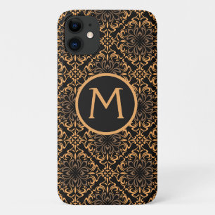 Capa Para iPhone 11 Art Deco Damasco Preto e Dourado