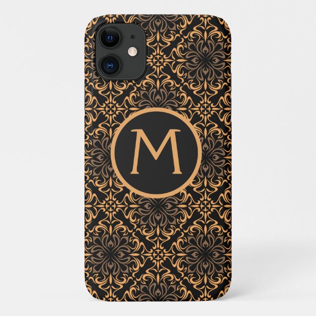 Capa Para iPhone 11 Art Deco Damasco Preto e Dourado (Verso)