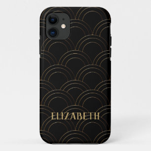 Capa Para iPhone 11 Art Deco Dourado Nome Preto Personalizado