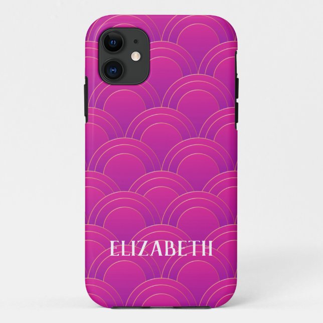 Capa Para iPhone 11 Art Deco Dourado Nome Roxo Personalizado (Verso)