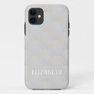 Capa Para iPhone 11 Art Deco Dourado Oyster White Name Personalizado