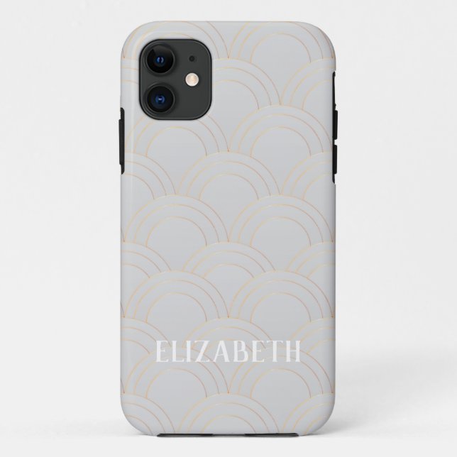 Capa Para iPhone 11 Art Deco Dourado Oyster White Name Personalizado (Verso)