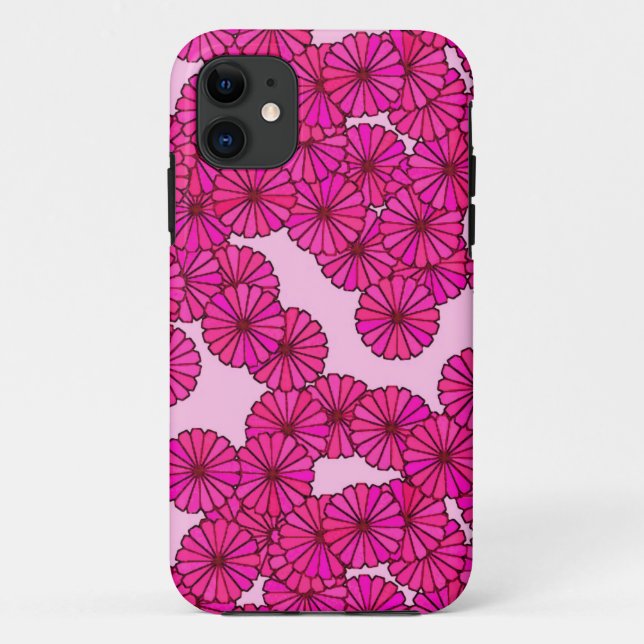 Capa Para iPhone 11 Art Deco - padrão de flores - magenta a rosa (Verso)