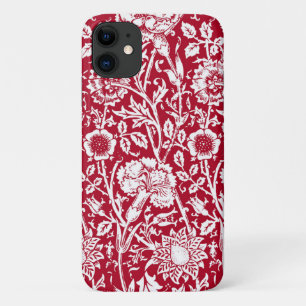 Capa Para iPhone 11 Art Nouveau Carnação Damask, Red and White