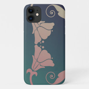 Capa Para iPhone 11 Art nouveau fuschia flor azul verde rosa